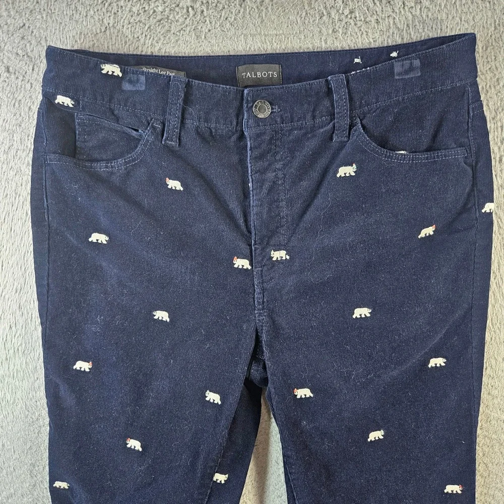 Talbots Corduroy Straight Leg Pants Navy Blue Polar Bear Embroidered Size 6P - Picture 2 of 11